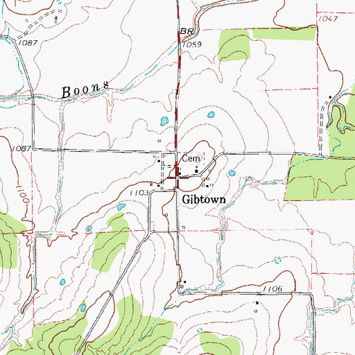 Topographic Map of Gibtown, TX