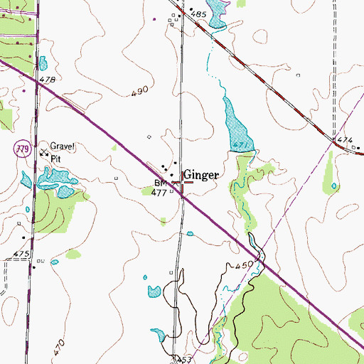 Topographic Map of Ginger, TX