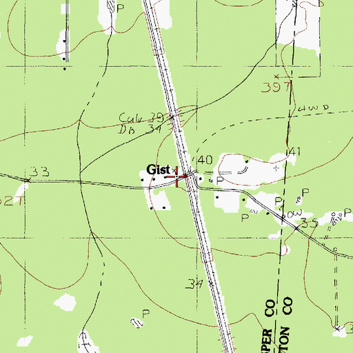 Topographic Map of Gist, TX