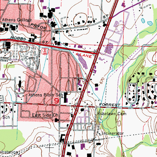 Topographic Map of First Assembly of God Church, AL