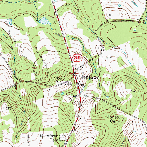 Topographic Map of Glenfawn, TX