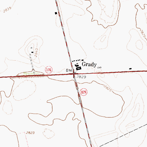 Topographic Map of Grady, TX
