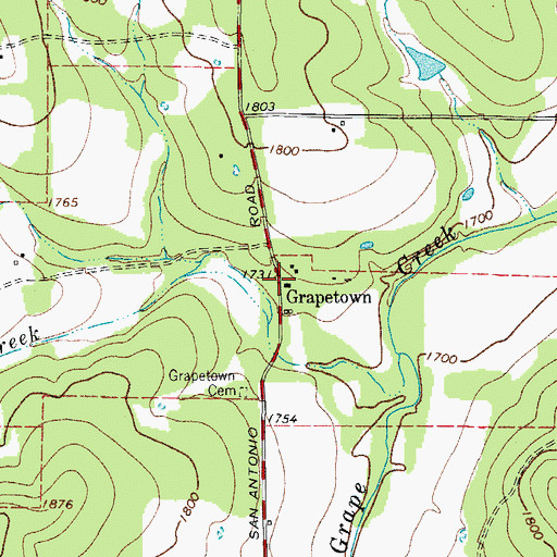 Topographic Map of Grapetown, TX
