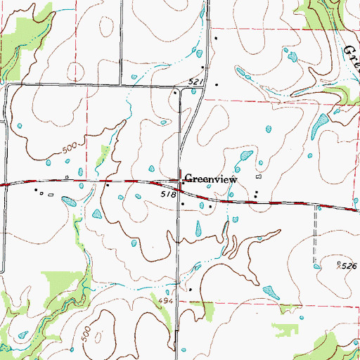 Topographic Map of Greenview, TX