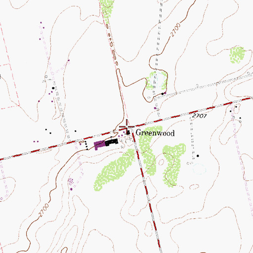 Topographic Map of Greenwood, TX
