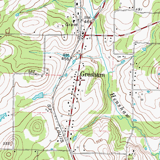 Topographic Map of Gresham, TX