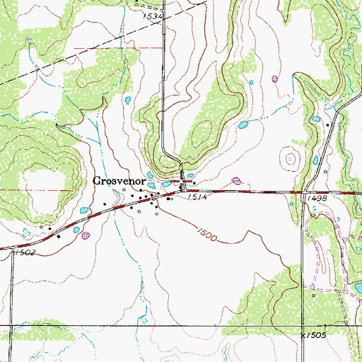 Topographic Map of Grosvenor, TX