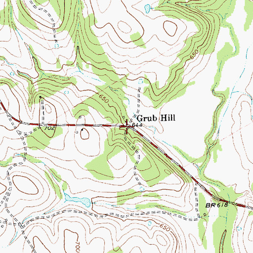 Topographic Map of Grub Hill, TX