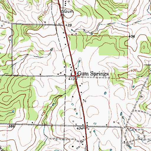 Topographic Map of Gum Springs, TX
