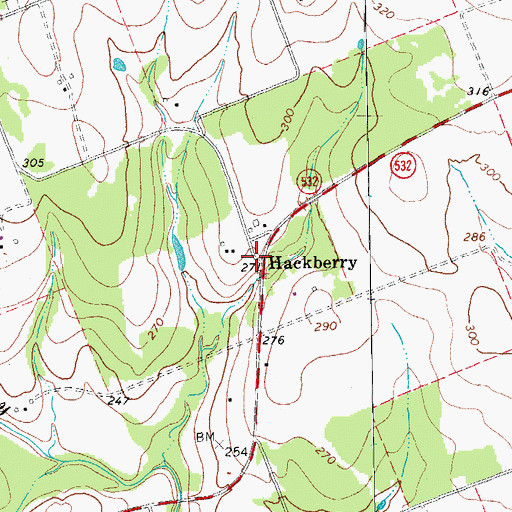 Topographic Map of Hackberry, TX