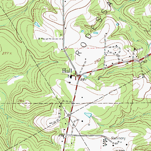 Topographic Map of Hall, TX