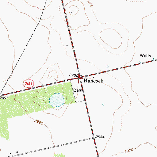 Topographic Map of Hancock, TX