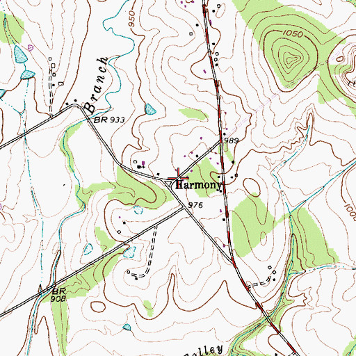 Topographic Map of Harmony, TX