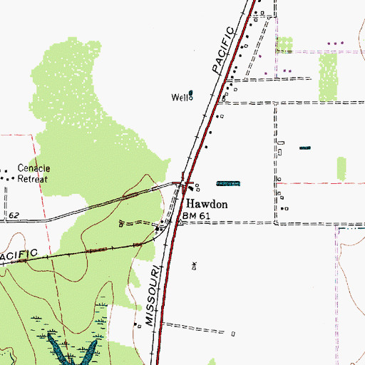 Topographic Map of Hawdon, TX