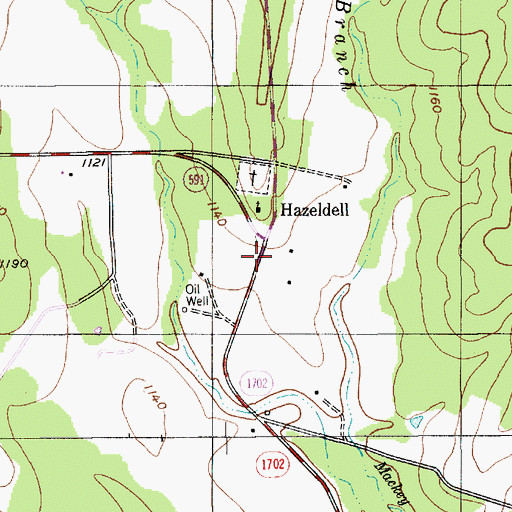 Topographic Map of Hazeldell, TX