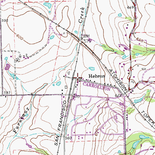 Topographic Map of Hebron, TX