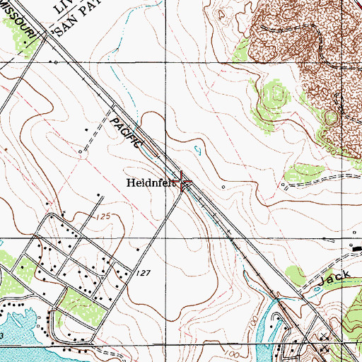 Topographic Map of Heldnfelt, TX