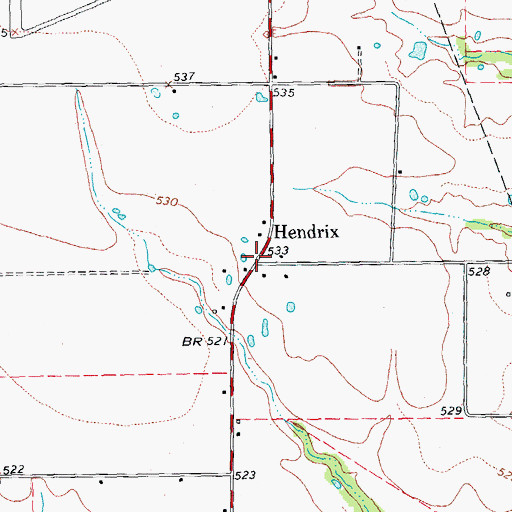 Topographic Map of Hendrix, TX