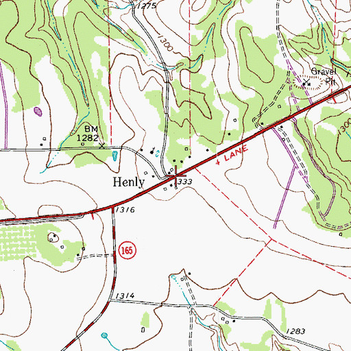 Topographic Map of Henly, TX