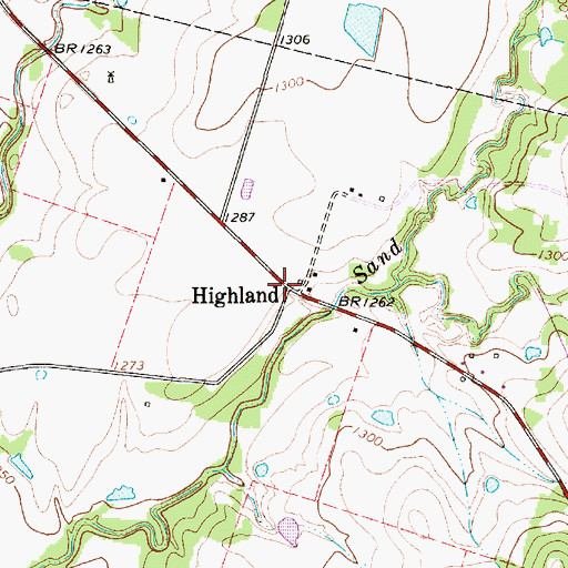Topographic Map of Highland, TX