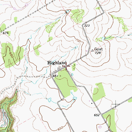 Topographic Map of Highland, TX