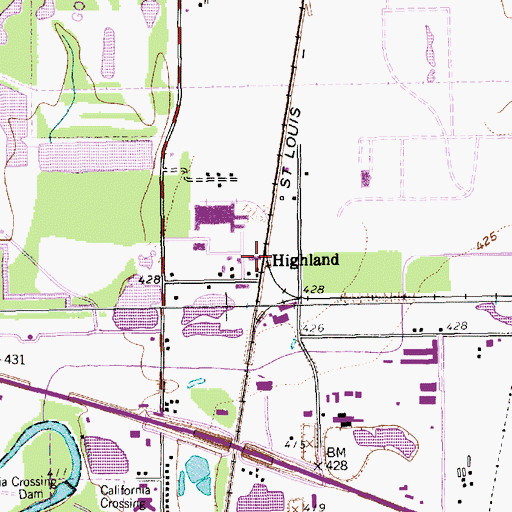 Topographic Map of Highland, TX