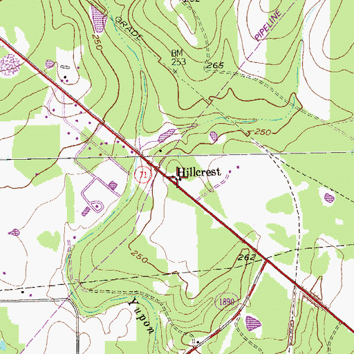 Topographic Map of Hillcrest, TX