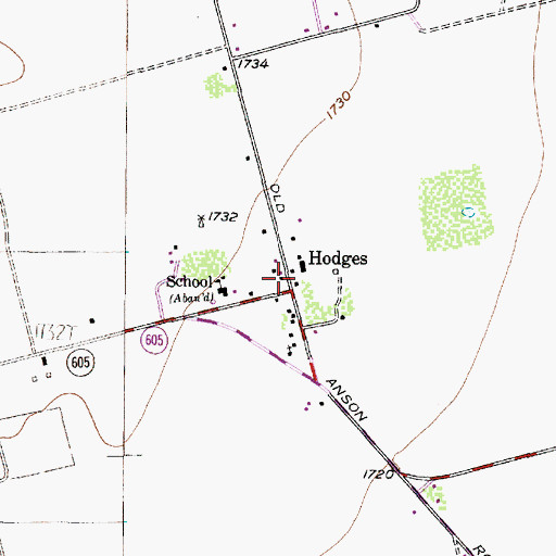 Topographic Map of Hodges, TX