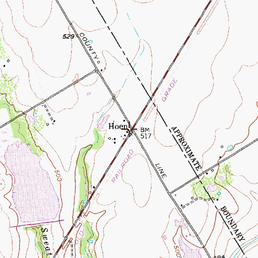 Topographic Map of Hoen, TX