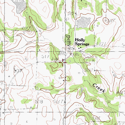 Topographic Map of Holly Springs, TX