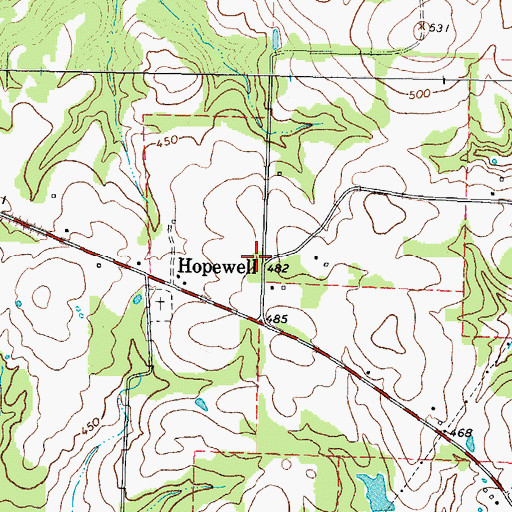 Topographic Map of Hopewell, TX
