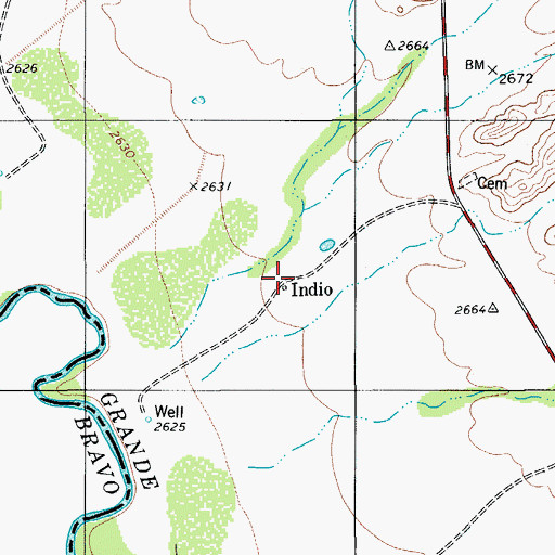 Topographic Map of Indio, TX