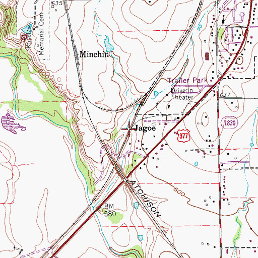 Topographic Map of Jagoe, TX