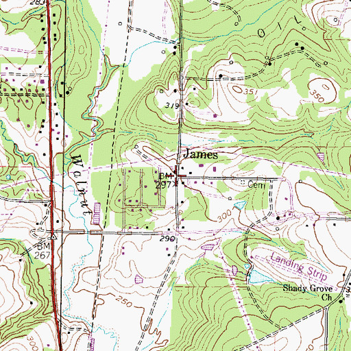 Topographic Map of James, TX