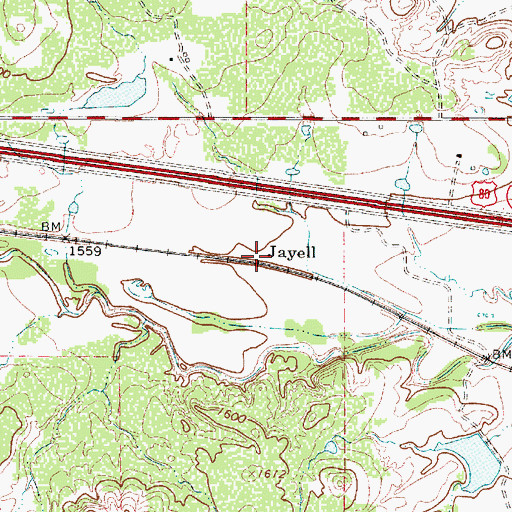Topographic Map of Jayell, TX