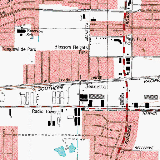 Topographic Map of Jeanetta, TX