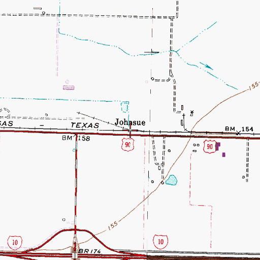 Topographic Map of Johnsue, TX