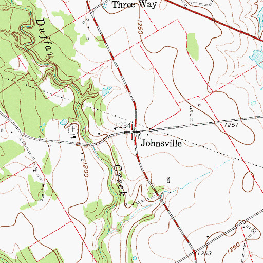 Topographic Map of Johnsville, TX