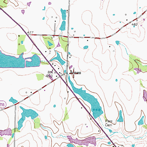 Topographic Map of Jones, TX