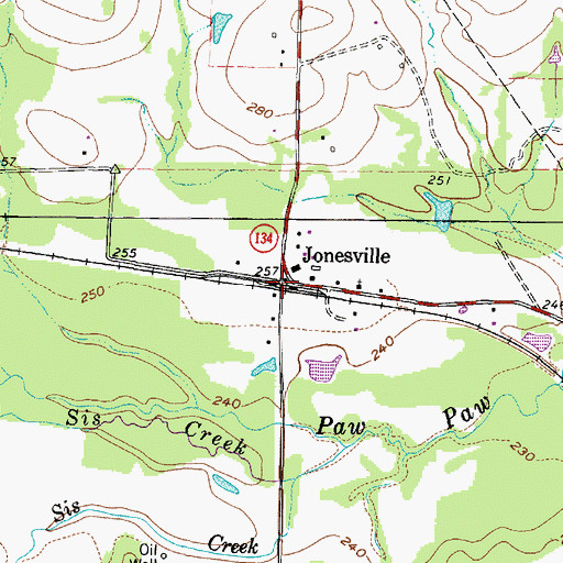 Topographic Map of Jonesville, TX