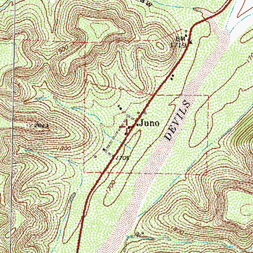 Topographic Map of Juno, TX