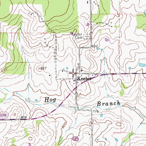 Topographic Map of Keeter, TX
