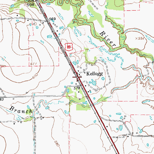 Topographic Map of Kellogg, TX