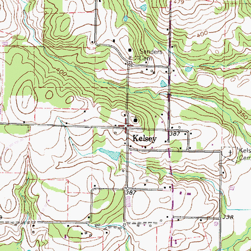 Topographic Map of Kelsey, TX