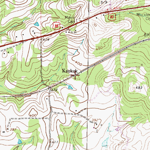 Topographic Map of Keokuk, TX