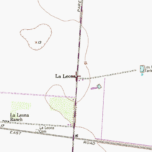 Topographic Map of La Leona, TX