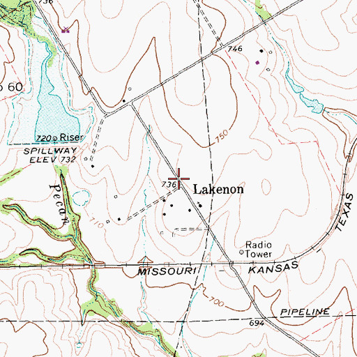 Topographic Map of Lakenon, TX