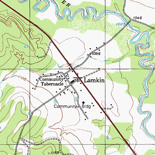 Topographic Map of Lamkin, TX