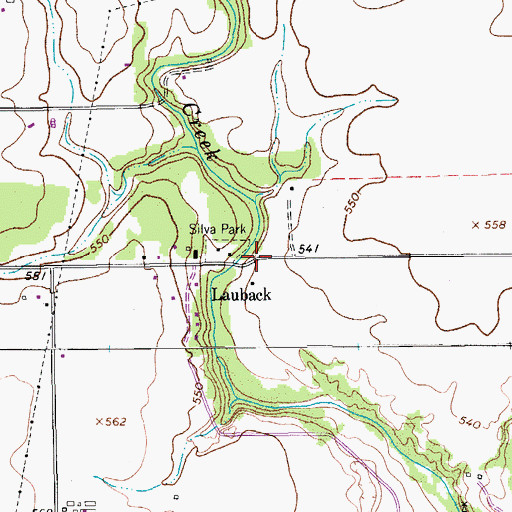 Topographic Map of Lauback, TX