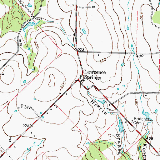 Topographic Map of Lawrence Springs, TX